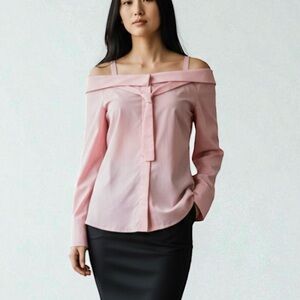 NWT Off-White Main Label Barbie Pink OTS Button Front Shirt